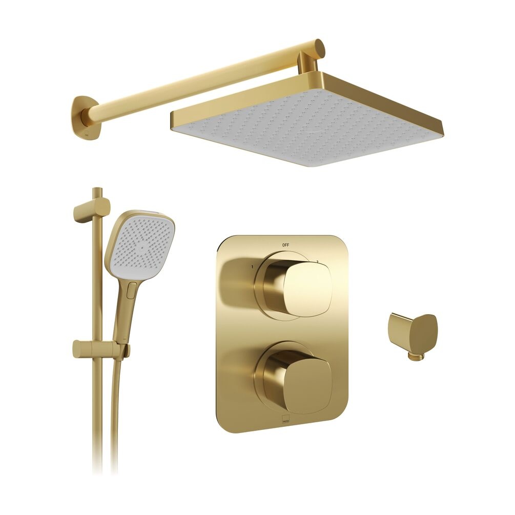 Cutout image of Vado Cameo Satin Brass Dual Outlet Slide Rail Shower Pack